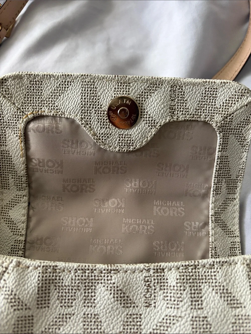 Michael Kors Cream Logo Crossbody Bag with Gold Plate
